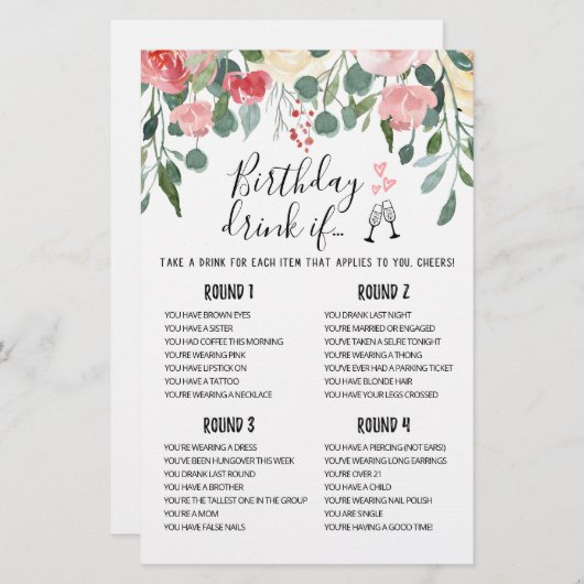 Birthday DRINK IF editable Birthday Party game (Voorkant / Achterkant)