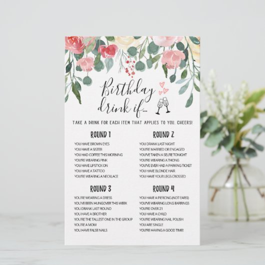 Birthday DRINK IF editable Birthday Party game (Staand voorkant)