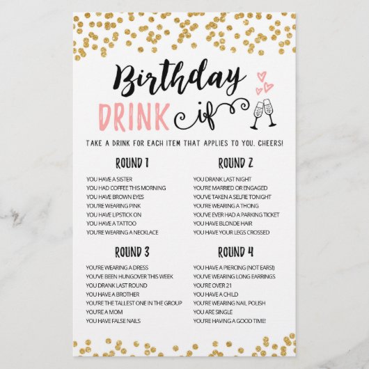 Birthday DRINK IF editable Birthday Party game (Voorkant)