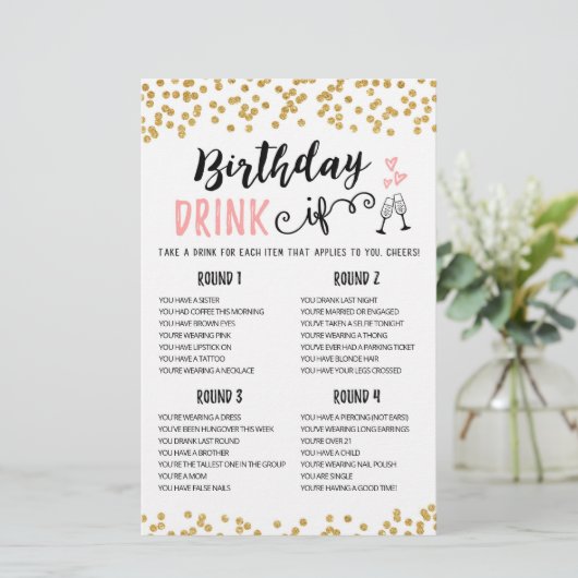 Birthday DRINK IF editable Birthday Party game (Staand voorkant)