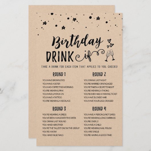 Birthday DRINK IF editable Birthday Party game (Voorkant / Achterkant)