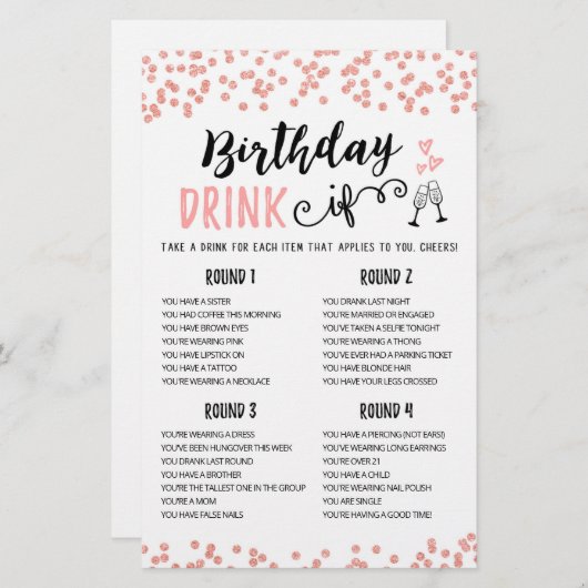 Birthday DRINK IF editable Birthday Party game (Voorkant / Achterkant)