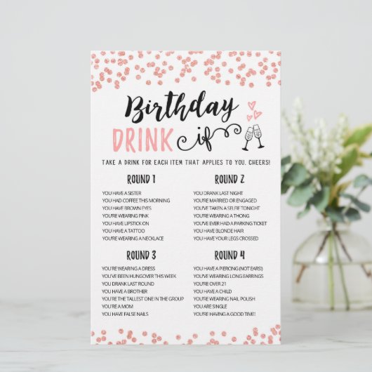 Birthday DRINK IF editable Birthday Party game (Staand voorkant)