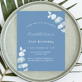 Birthday dusty blue eucalyptus budget uitnodiging