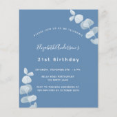 Birthday dusty blue eucalyptus budget uitnodiging flyer (Voorkant)