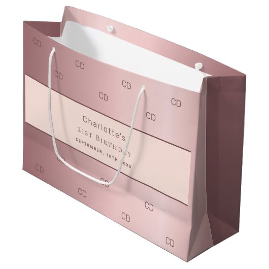 Birthday dusty roos roze monogram modern groot cadeauzakje (Voorkant Gekanteld)