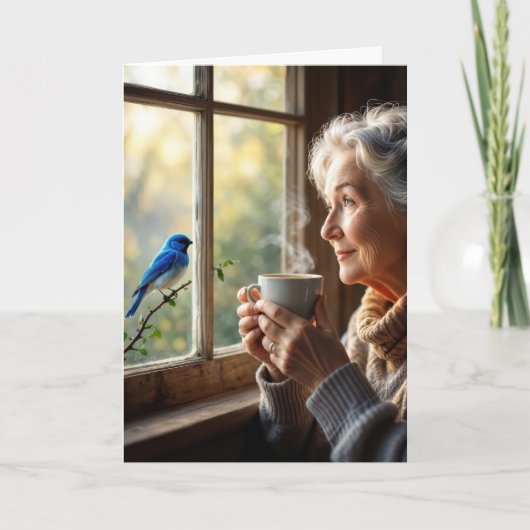 Birthday Elderly Woman Watching a Bluebird Kaart (Voorkant)