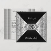 Birthday Elegant Black Silver Event Party Kaart (Voorkant / Achterkant)