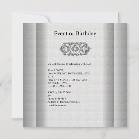 Birthday Elegant Black Silver Event Party Kaart (Achterkant)