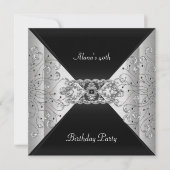 Birthday Elegant Black Silver Event Party Kaart (Voorkant)