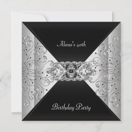 Birthday Elegant Black Silver Event Party Kaart (Voorkant)