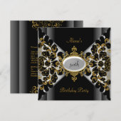 Birthday Elegant Black Silver Gold Party 50th Kaart (Voorkant / Achterkant)