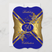 Birthday Elegant Gold Royal Blue Floral Kaart (Voorkant)