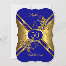 Birthday Elegant Gold Royal Blue Floral Kaart
