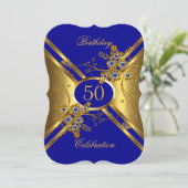 Birthday Elegant Gold Royal Blue Floral Kaart (Staand voorkant)