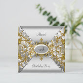 Birthday Elegant Silver Gold Party 50th Kaart (Staand voorkant)