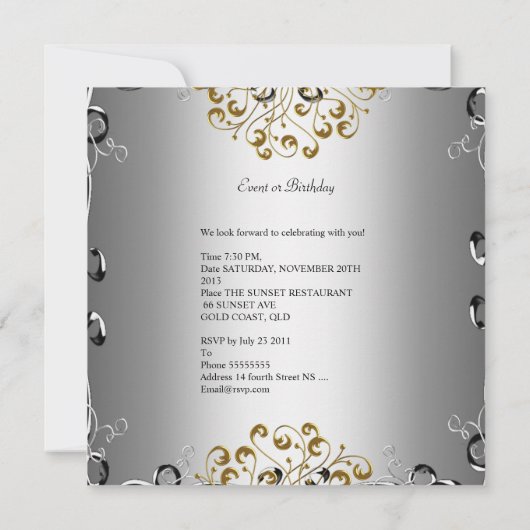 Birthday Elegant Silver Gold Party 50th Kaart (Achterkant)