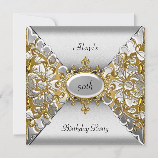 Birthday Elegant Silver Gold Party 50th Kaart (Voorkant)