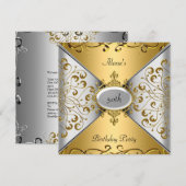 Birthday Elegant Silver Gold Party 50th Kaart (Voorkant / Achterkant)