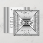 Birthday Elegant White Silver Event Party Kaart (Voorkant / Achterkant)
