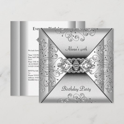 Birthday Elegant White Silver Event Party Kaart (Voorkant / Achterkant)