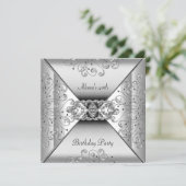 Birthday Elegant White Silver Event Party Kaart (Staand voorkant)