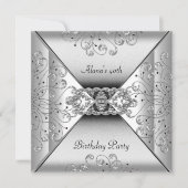 Birthday Elegant White Silver Event Party Kaart (Voorkant)