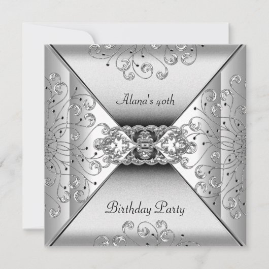 Birthday Elegant White Silver Event Party Kaart (Voorkant)
