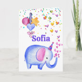 Birthday Elephant Add Name Age Cute Kinder Kaart (Voorkant)