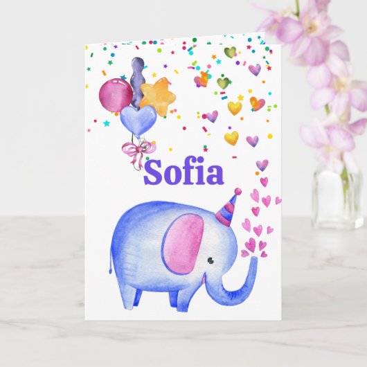 Birthday Elephant Add Name Age Cute Kinder Kaart (Orchidee)