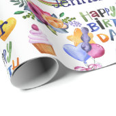 Birthday Elephant Ballons Hearts Naam toevoegen Sc Cadeaupapier (Rol Hoek)