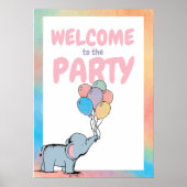 Birthday Elephant Pastel Bunch of Balloons Drawing Poster (Voorkant)