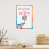 Birthday Elephant Pastel Bunch of Balloons Drawing Poster (Keuken)