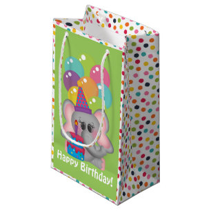 Birthday Elephant unisex kinder medium gift bag Klein Cadeauzakje