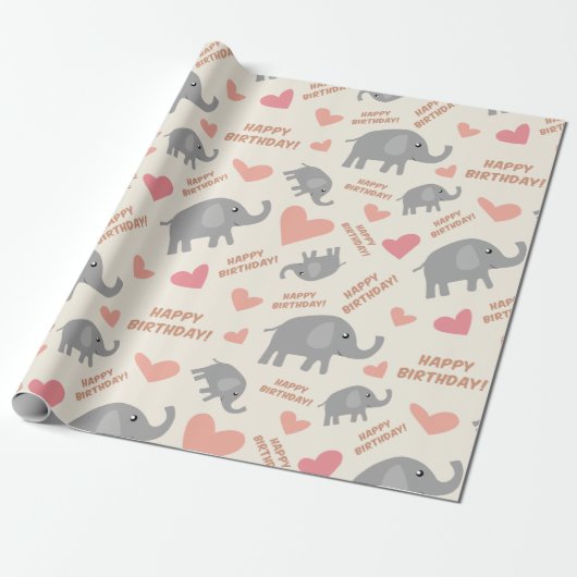 Birthday Elephants Cadeaupapier (Uitgerold)
