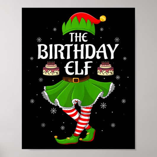 Birthday Elf Christmas Family Girls Women Elf Squa Poster (Voorkant)