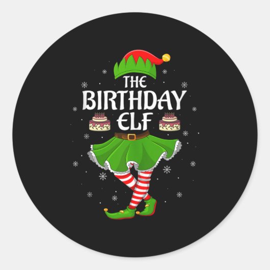 Birthday Elf Christmas Family Girls Women Elf Squa Ronde Sticker (Voorkant)
