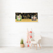Birthday | Elk jaar | Zwart & bewerkbare gouden fo Spandoek (Insitu)