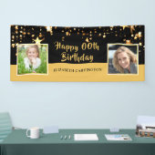Birthday | Elk jaar | Zwart & bewerkbare gouden fo Spandoek (Beurs)