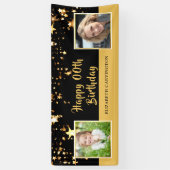 Birthday | Elk jaar | Zwart & bewerkbare gouden fo Spandoek (Verticaal)