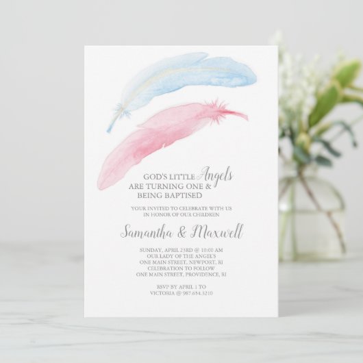 Birthday en Baptism Little Angel Invitation Kaart (Staand voorkant)