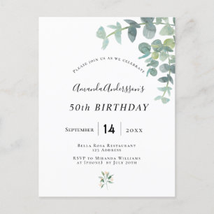 Birthday eucaluptus genera witte uitnodiging