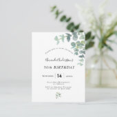 Birthday eucaluptus genera witte uitnodiging (Staand voorkant)