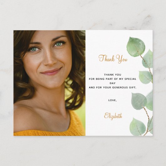 Birthday eucalyptus foto bedankt briefkaart (Voorkant)