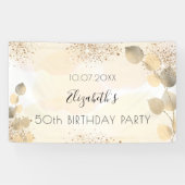 Birthday eucalyptus glitter Gold monogram welkom Spandoek (Horizontaal)