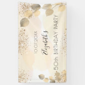 Birthday eucalyptus glitter Gold monogram welkom Spandoek (Verticaal)