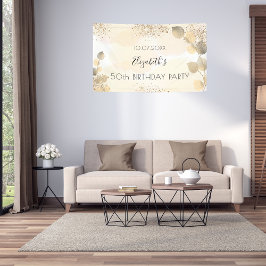 Birthday eucalyptus glitter Gold monogram welkom Spandoek