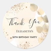 Birthday eucalyptus glitter golden Bedankt Ronde Sticker (Voorkant)