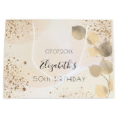 Birthday eucalyptus glitter golden monogram groot cadeauzakje (Voorkant)