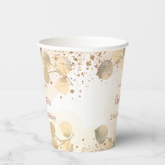 Birthday eucalyptus glitter goumonogram papieren bekers (Rechts)
